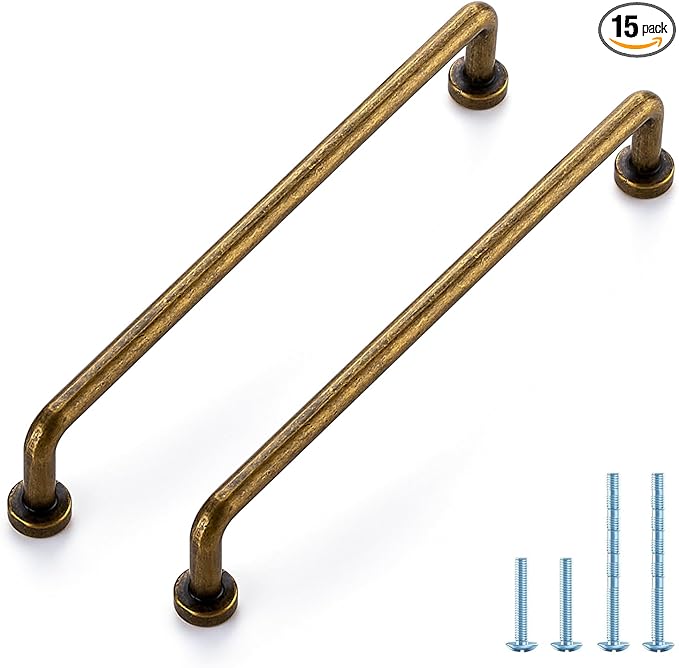 JOY DECOR Cabinet Pulls – 6-1/4 Inch Hole Center, Antique Brass, 15 Pack, Zinc Alloy Cabinet Handles for Drawers & Cupboard – Vintage Style Hardware for Kitchen, Bathroom, Dresser, Furniture Makeover