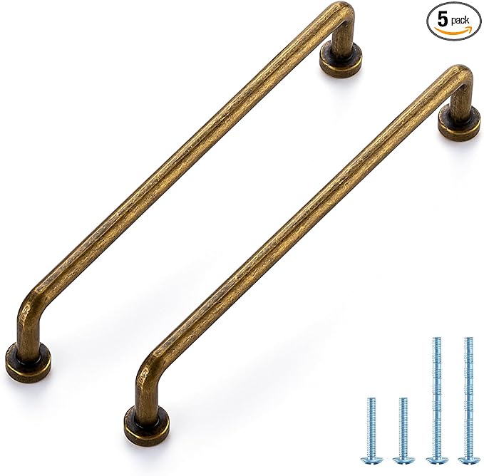 JOY DECOR Cabinet Pulls – 6-1/4 Inch Hole Center, Antique Brass, 5 Pack, Zinc Alloy Cabinet Handles for Drawers & Cupboard – Vintage Style Hardware for Kitchen, Bathroom, Dresser, Furniture Makeover