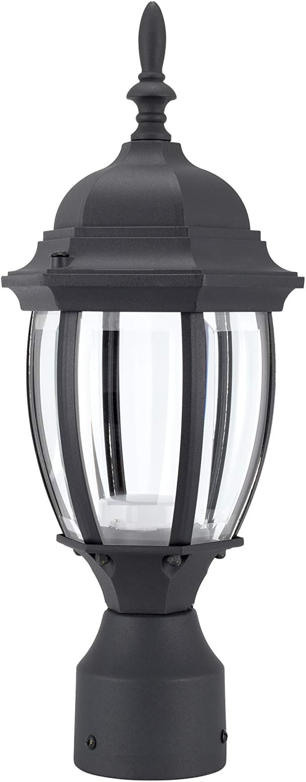 LIT-PaTH LED Outdoor Post Lighting Fixture, Pole Lantern, 9.5W 800 Lumens, 5000K Daylight White, Aluminum Housing Plus Glass, Matte Black Finish, 2-Pack