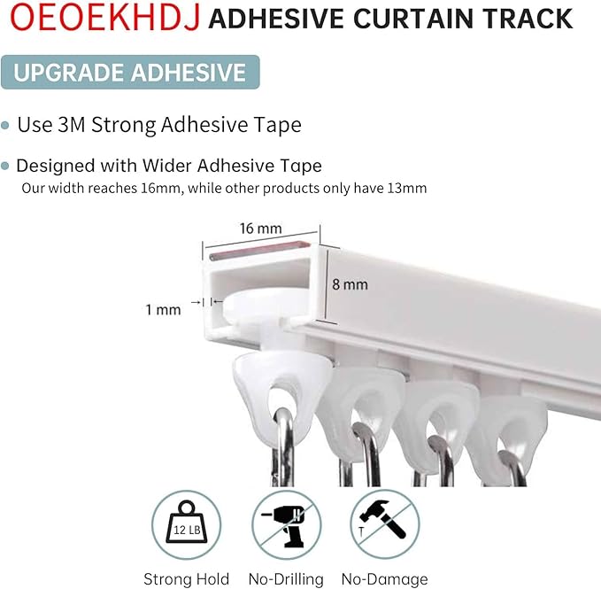 Self Adhesive Curtain Track Ceiling Or Wall, No Drill Curtain Rod, Adhesive Curtain Rod For Windows Cabinet Closet Bathroom Shower Curtain (32 Inch) (32 Inch)