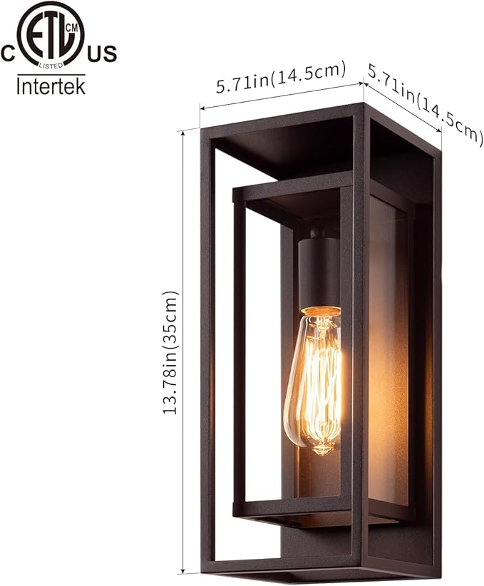 mirrea 14" Classic Outdoor Wall Sconce 1 Light in Rectangular Metal Frame and Clear Glass Shade Waterproof Porch Light Patio Light Pack of 2 (Oil Rubbed Bronze)