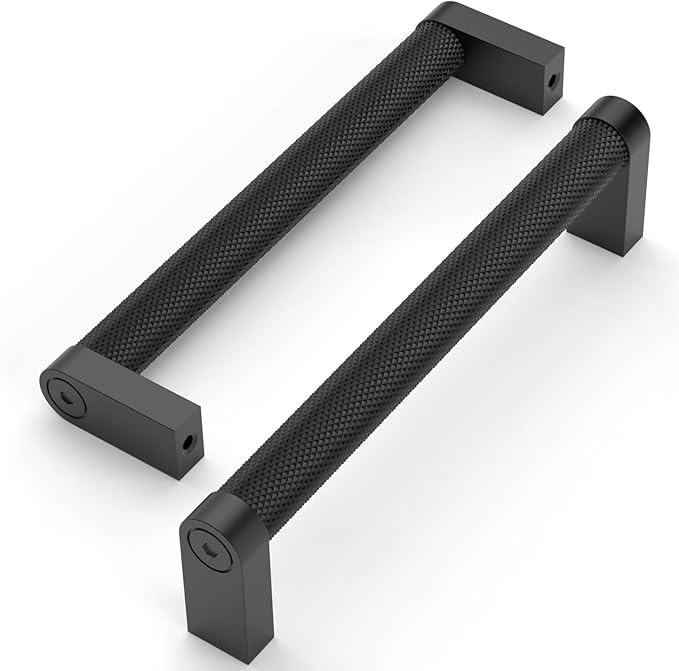 Amerdeco 10 Pack Matte Black knurled Cabinet Pulls 5 Inch Hole Centers Kitchen Cabinet Handles Hardware Kitchen Handles for Cabinets Handles ZH0064