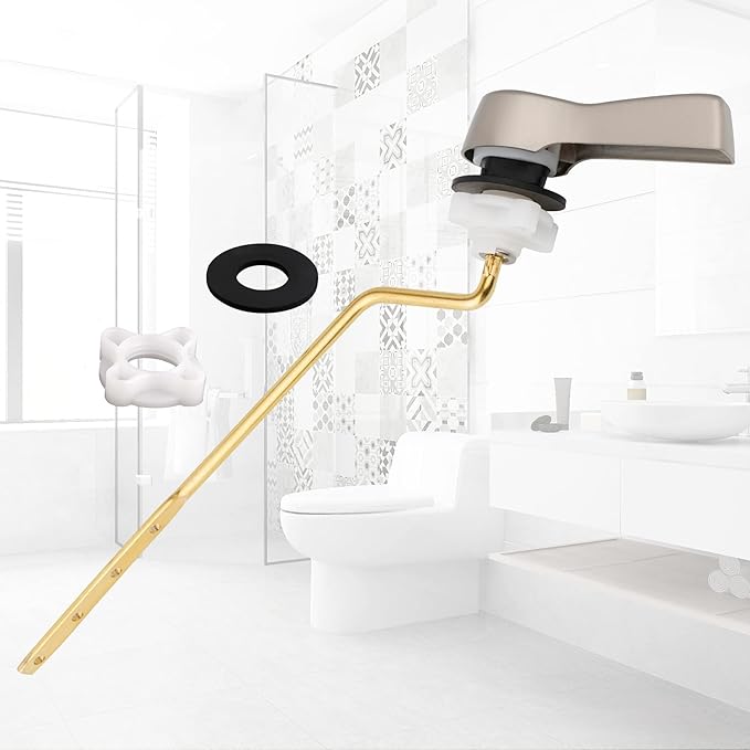 Hibbent Universal Metal Side Mount Toilet Handle Replacement Kit, Brass Toilet Flush Tank Lever with Stainless Steel Flapper Chains for Most Toilets, Brushed Nickel