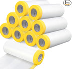 Seajan 9 Roll Painters Plastic with Tape Pre Taped Masking Film for Painting Automotive Paint Adhesive Protective Film Masking Tape Roll Plastic Painting Covering (White,5 x 65 Ft)