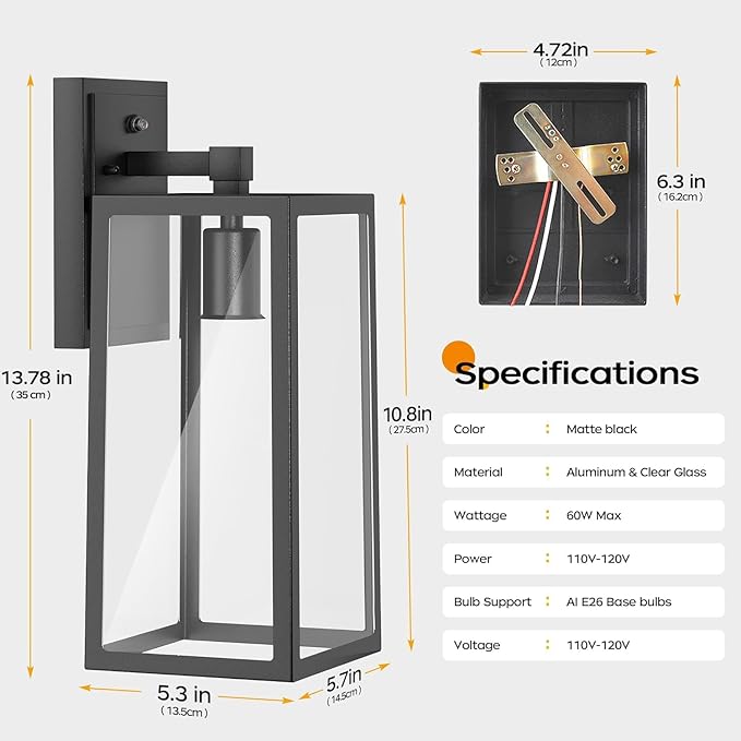 PARTPHONER Dusk to Dawn Outdoor Light Fixtures Wall Mount, Sensor Porch Lights, Anti-Rust Exterior Wall Sconce Lighting Lamp, Waterproof Wall Lantern for Doorway, Garage, 2-Pack