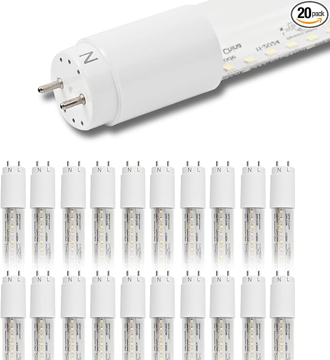 20 Pack 4FT LED T8 Type A+B Tube Lights, 24W, 5000K, Single or Double End Powered, Plug and Play or Ballast Bypass, 4 Foot T10 T12 Fluorescent Bulbs Replacement, Clear Cover