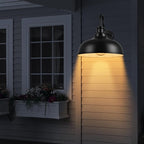 Dusk to Dawn Outdoor Gooseneck Barn Light,16 Inch Dome Outdoor Wall Sconce Farmhouse Exterior Wall Mount Light Vintage Wall Lighting Fixture Industrial Black Wall Lantern for Porch, 2 Pack