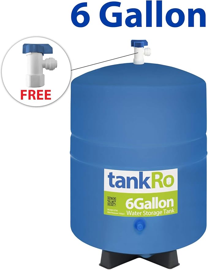 – RO Water Filtration System Expansion Tank – 6 Gallon Water Tank -– Compact Reverse Osmosis Water Storage Pressure Tank with Free 1/4" Tank Ball Valve