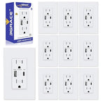 USB Wall Outlet, Charger Outlets Receptacles with 4.2A USB C Ports, 15 Amp Duplex Tamper Resistant Receptacle Plug with Electrical Outlet, Wall Plate Included, ETL Listed，White, 10 Pack