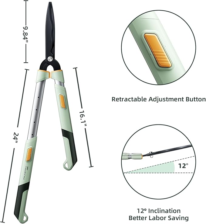 PrunePro Hedge Shears 27"-35" Extendable Handle Trimmer Clippers with Wavy Sharp Stainless Steel Blade Garden Shears Bush Cutters
