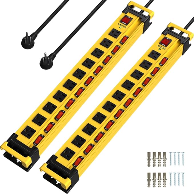 Plug'n 10 Outlet 3300J Surge Protector Power Strip with Individual Switches,Heavy Duty Power Strip with Cord Manager,9FT/14AWG/15AMP/1875W Power Cord,2 Packs