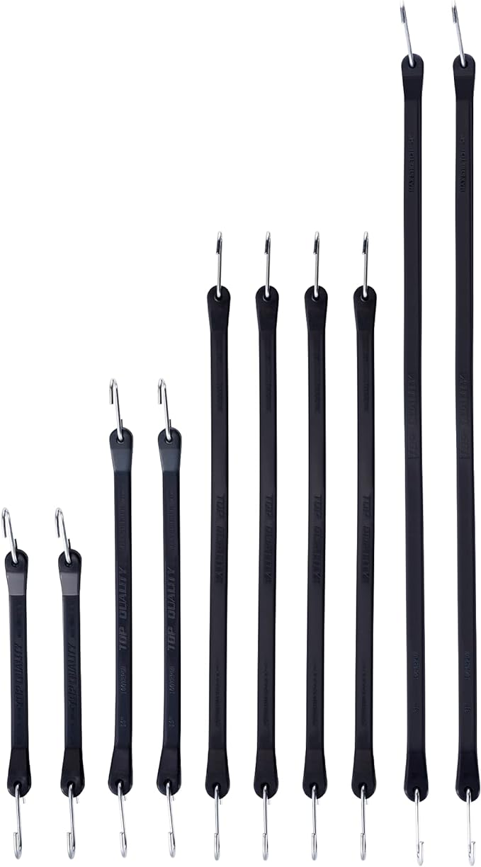 Rubber Bungee Cords with Hooks, Heavy Duty Bungee Straps, Assorted Sizes with 1.8X Max Stretch & Over 176 lbs Load, Black, 100% EPDM Rubber & S Hooks for Cargo, Tarps, 10", 15", 21", 31" (10 Pack)