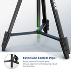 Huepar 60-Inch Lightweight Tripod Portable Adjustable Tripod for Laser Level with 3-Way Swivel Pan Head, 2 Bubble Levels, 1/4" and 5/8" Thread Mount for Varieties Tools, Only for Indoor Basic Work