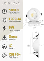 12 Pack 4 Inch Gimbal LED Recessed Lighting with Junction Box, 5CCT 2700K-6000K Selectable, 360°+90° Adjustable Directional Eyeball Light, 9W 1000LM Slim Canless Downlight - ETL and Energy Star