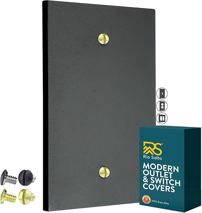 RIO SALTO Modern Metal Matte Black Blank Wall Plate Blank Outlet Cover Cover for Unused Outlets Wall Switch 1-Gang Covers Child Safe Device Outlet Safety - Midsize 1 Gang