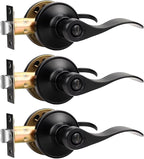 Knobonly 3 Pack Matte Black Privacy Door Levers Interior Door Handles for Bedroom and Bathroom Door Knobs Keyless Privacy Door Handles with Lock, Zinc Alloy Reversible for Right/Left