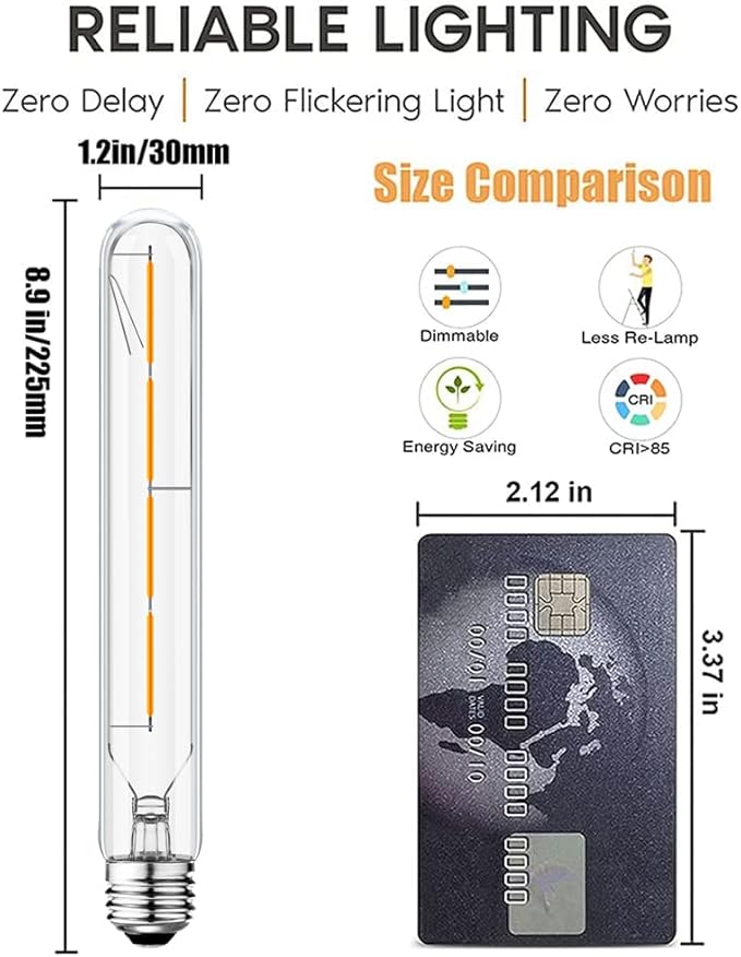 E26 LED Tubular Bulbs,Soft White 3000K,T10 Dimmable LED Bulb,8.9in Tube Edison Light Bulbs 4W Dimmable Tube Vintage Led Bulbs 40 Watt Equivalent,E26 Medium Base Lamp (4-Pack)