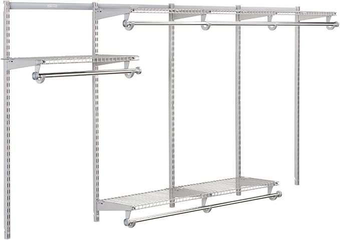 Rubbermaid Configurations Custom Closet Kit 4-8 Ft. Adjustable Metal Wire Shelving Titanium Finish Expandable Organization System Hardware Included for Home Closet/Pantry/Laundry/Mudroom