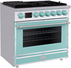 Akicon 36" Freestanding Gas Cooktop Oven Combo, Features 6 Sealed Burners, 5.2 Cu.ft Rapid Convection Oven, Convertible Fuel (NG/LP), Durable Cast Iron Grating (BESBESB1)