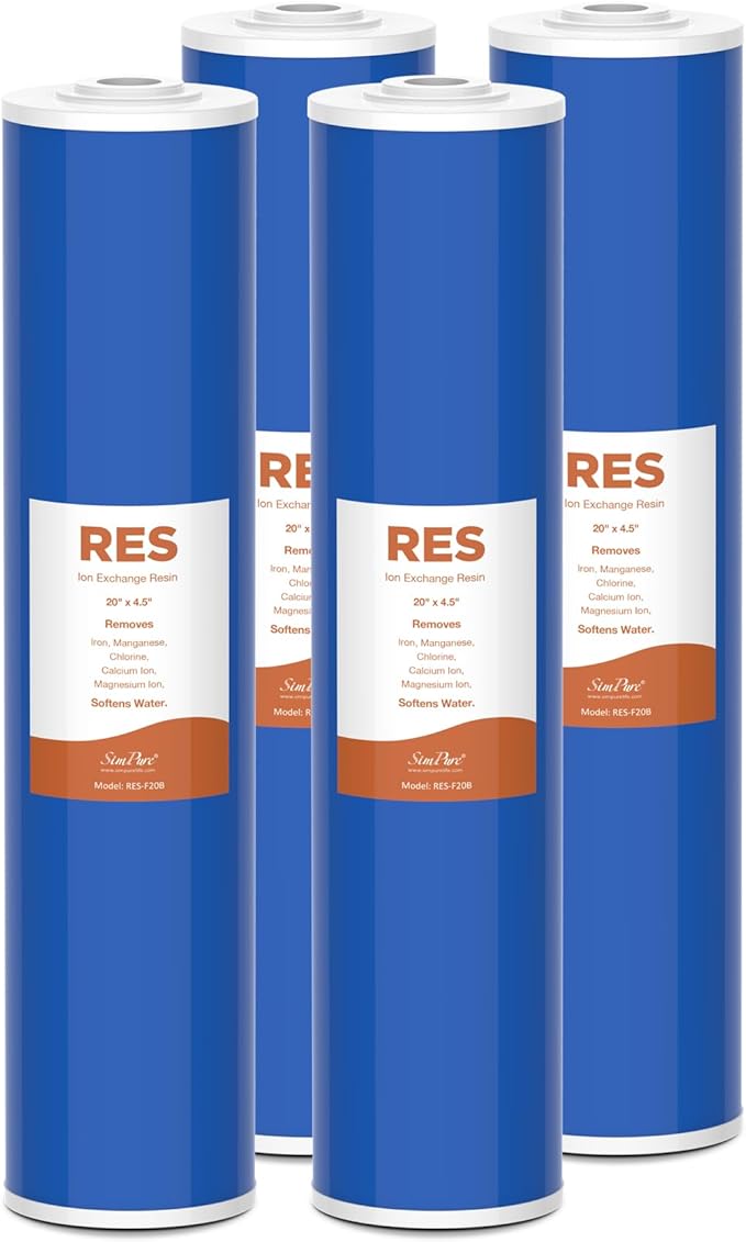 SimPure 20" x 4.5" Cation Exchange Resin Filter, Whole House Water Softening Filter Cartridge for DB20P, DB20P-3 (4 Pack)
