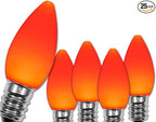 Wintergreen Lighting 25 Pack OptiCore C7 LED Christmas Light Bulbs - Replacement LED Christmas Lights Heavy Duty Premium Outdoor Christmas Lights, E12 Base (Amber/Orange Smooth)