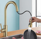 Smart Touch On Kitchen Faucet, 3 Modes Pull Down Sprayer, Sensor Activated, Ceramic Disc Valve, 360-Degree Rotation, 1 or 3 Hole Deck Plate. 10-Year Warranty. (KW-69J, Gold)