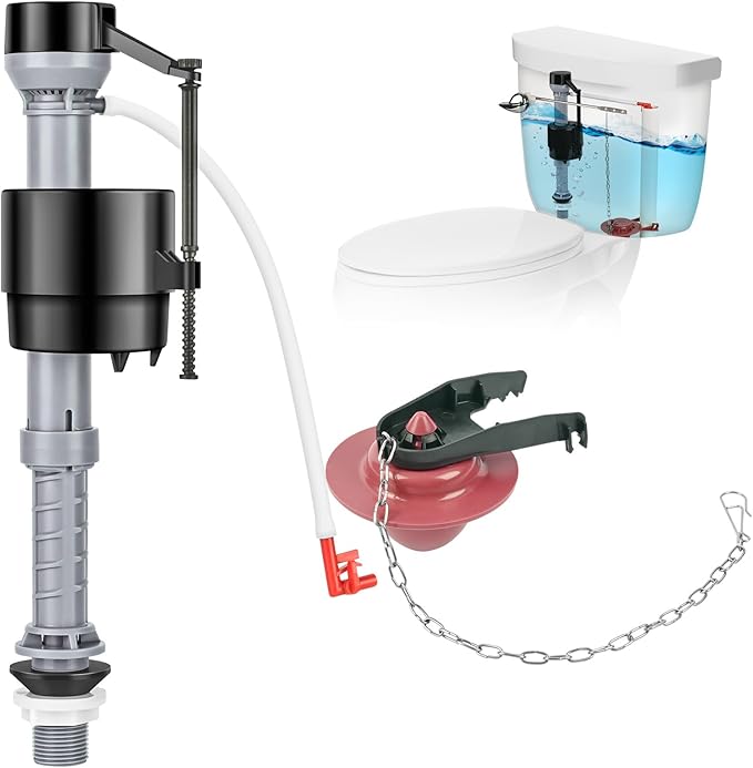 Universal Toilet Flusher Replacement Kit, Black Rubber Float Valve with 2-Inch Flapper, Adjustable, Quiet, Easy to Install Toilet Parts (1-Pack)