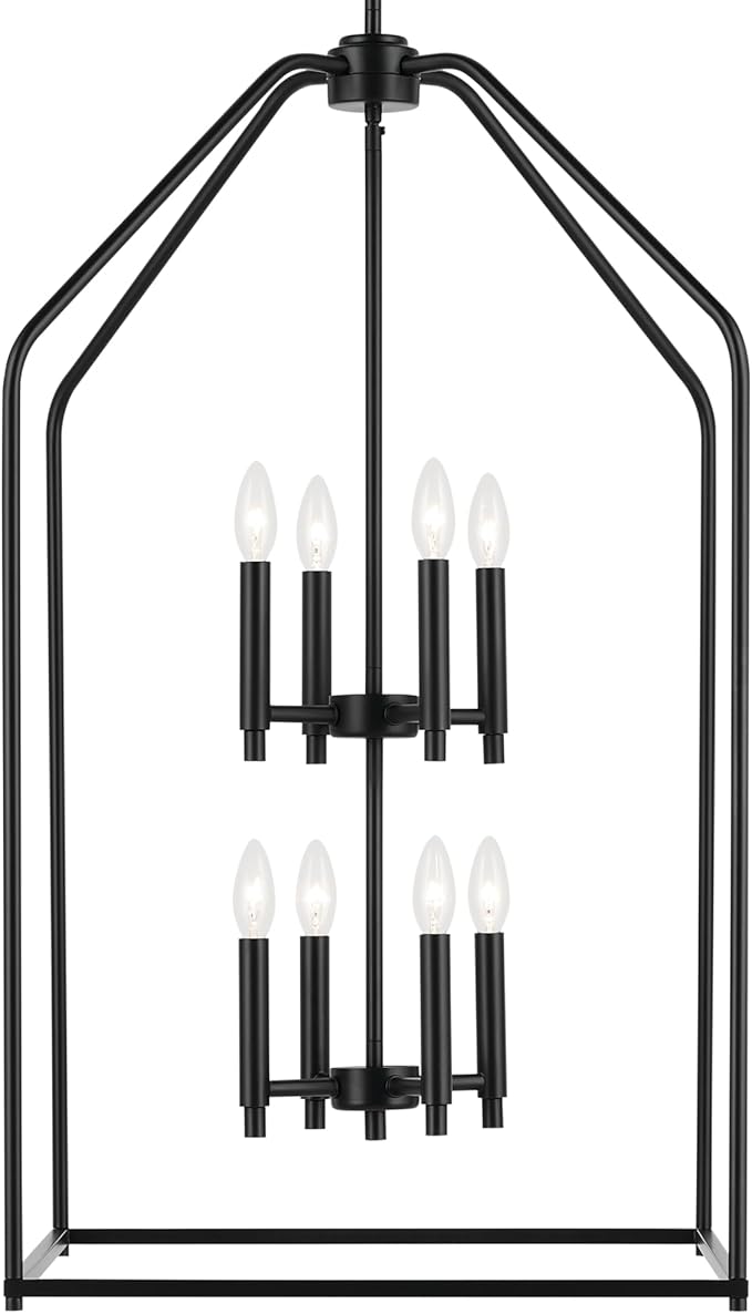 Kichler Madden 36" 8 Light Foyer Pendant in Black, Soft Modern Fixture, for Small Kitchen, Coffee Table, Office, Bedroom, Foyer, (36" x 20"), 52723BK