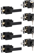 4 Pack Keyed Entry Door Lock with Deadbolt Set, Reversible Passage Lever and Keyed Alike Single Cylinder Deadbolt, Matte Black Square Handleset for Bedroom, Front Door
