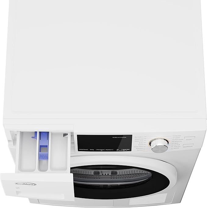 KoolMore FLD-5CWHP Electric Ventless Heat Pump Dryer, 4.4 Cu. Ft, for Small Home or Apartment, Stackable Unit, Wrinkle Prevention with Sensor Technology, 16 Drying Cycles [240V], Medium (24"), White