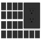 ELEGRP Matte Black Standard Decorator Electrical Wall Receptacle Outlet, 15A 125V, 2 Pole 3 Wire, Non-Tamper Resistant, NEMA 5-15R, Self-Grounding, Mid Wall Plate Included, UL Listed (20 Pack)