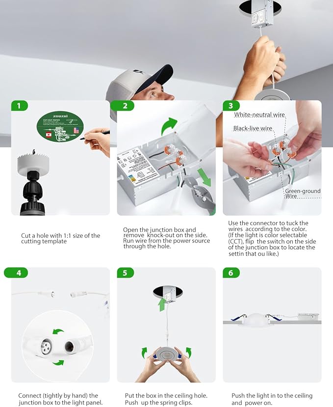 zouzai 3 Inch Gimbal Led Recessed Lighting, 360°+90° Adjustable Directional Recessed Lights, 2700K/3000K/3500K/4000K/5000K Dimmable Retrofit Eyeball Can Lights with Jbox,ETL (White, 12 Pack)