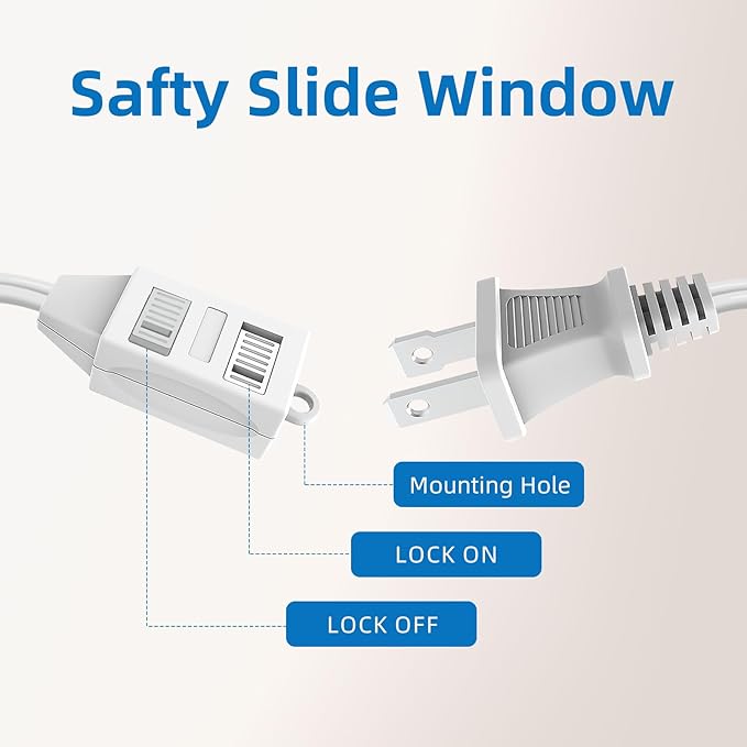 TiFFCOFiO Indoor Extension Cord, 2 Prong 12 Feet Extension Cord, 3 Polarized Outlets with Safety Slide Windows,13A/1625W, 16 AWG, 1 Pack (2 Packs)