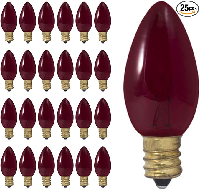 GoodBulb 7-Watt Incandescent C9 Shape Red Transparent Holiday Light Bulbs Intermediate E17 Base 50 Lumens Christmas Lights Bulbs Ideal for Holiday Decorations Pack of 25 Bulbs