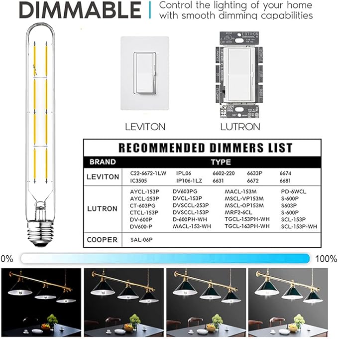 Dimmable T10 LED Edison Bulbs, Neutral White 4000K, 8.9inch Long Tubular Light Bulb, 75 Watt Vintage Long Tube LED Filament Bulb,800lm,E26 Base Led Bulb,Height 225 mm,Pack of 4.