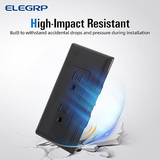 ELEGRP Decorator Wall Receptacle Outlet, Tamper Resistant 15A 125V Standard Electrical Wall Outlet, Residential Grade, Self-grounding, with Screwless Wall Plate, UL (50 Pack, Glossy Black)