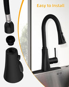 Hibbent Kitchen Sink Faucet Head Replacement, NSF/ANSI/CAN 61 & CUPC Certified, 3-Function Pull Down Sprayer Nozzle with 15 Adapters, Compatible with Delta, Kohler, Moen Faucet, Matte Black