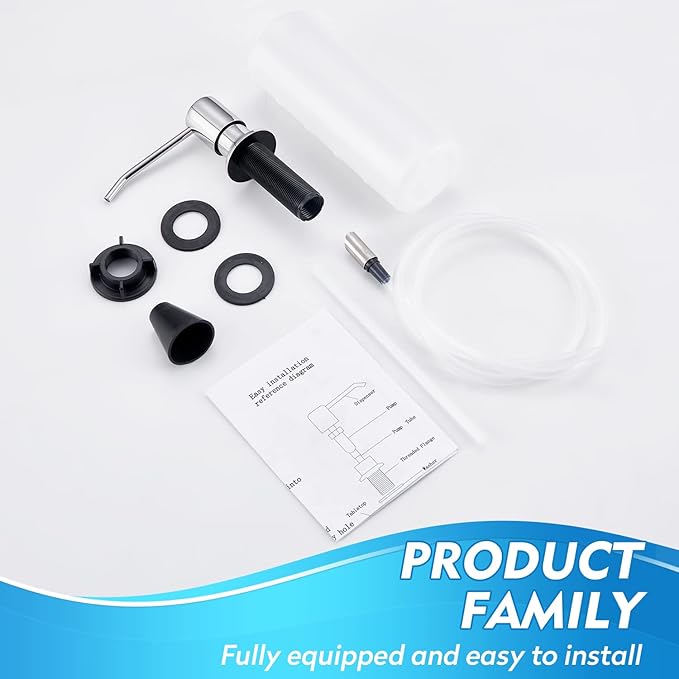 CREA Chrome Built-in Soap Dispenser for Kitchen Sink,Stainless Steel Kitchen Dish Soap Dispenser Pump,in Counter Soap Dispensers Under Sink Mouted Set 39" Tube 17oz Large Bottle