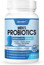 ZEBORA Probiotics for Men 100 Billion CFU - Probiotics for Digestive Health, Men's Probiotics Supplement, Prebiotics & Enzymes, for Prostate Health with Saw Palmetto | 90 Veg Capsules