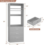 Freestanding 2FT Closet System with 3 Wood Drawers, 24" Closet Organizer System with Hanging Rod & Shelves, Walk-in Closet Systems for Small Closets, Grey (24"L x 15" W x 80" H)