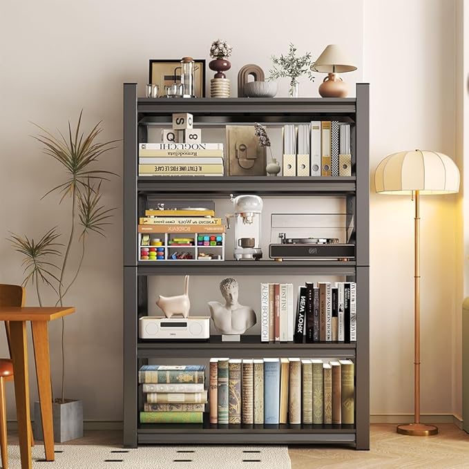 Garage Shelving Units, Heavy Duty 5-Tier Storage Shelves, Metal Adjustable Storage Rack, Steel Shelves, 2750 lbs Capacity, Industrial Shelving for Heavy Tools (Black, 15.74"Dx35.43"Wx72.04"H, 5-tier)