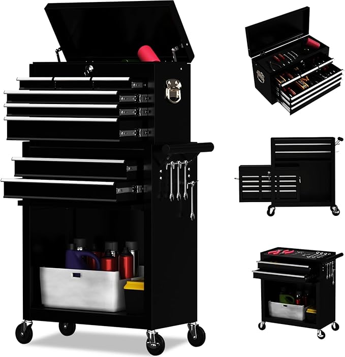 8 Drawer Rolling Tool Chest, High Capacity Tool Box with Lockable Wheels and Drawers, 2 in 1 Portable Toolbox Organizer Storage Cabinet For Garage, Warehouse, Repair Shop