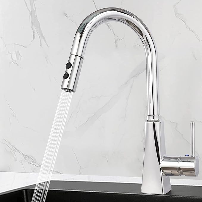 Hibbent Pull Out Sink Sprayer, 2 Function Kitchen Faucet Head, Bathroom Pull Down Spray Head with G1/2 or 13/16 Inch Male Connector, Chrome