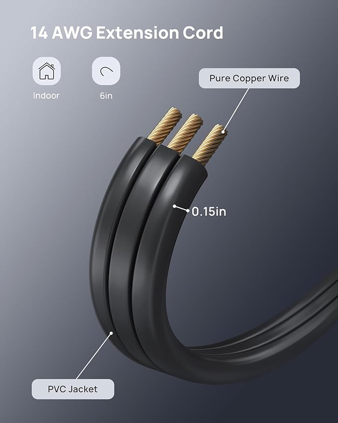 TROND 360° Rotating Flat Plug Outlet Extender with 6 Inch Extension Cord, Small Surge Protector Outlet, 900 Joules, No Blocking 3 Way Plug for Indoor Home Office Travel Dorm Room Tight Spaces, Black