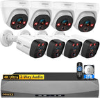 (4K HD & 130° Ultra Wide-Angle) 2-Way Audio 8MP Wired Dome PoE IP Cameras for Home Security Outdoor Camera System, 4Pcs Dome Cameras/4Pcs Bullet Camera, Smart PIR Detection