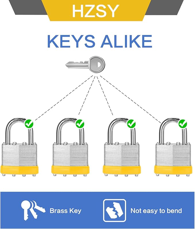 Padlocks Keyed Alike, Pack of 60, Laminated Steel Keyed Lock (1-9/16", 40mm), Padlocks with Same Key, Normal Shackle, for Toolbox, Locker & StorageUnit or More
