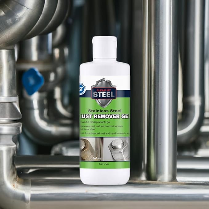 Heavy-Duty Industrial Use Rust Stain Remover for Metal Surfaces Including Stainless Steel. Metal Cleaner Gel Needs No Scrubbing, Simply Apply and Rinse off (8.5 oz)