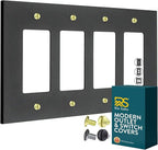 RIO SALTO Modern Metal Matte Black Quad Decorator Wall Outlet Cover Light Switch Cover Double Rocker Decora Electrical Decorator Wall Plate Electric Outlet Covers Black Receptacle - Midsize 4 Gang