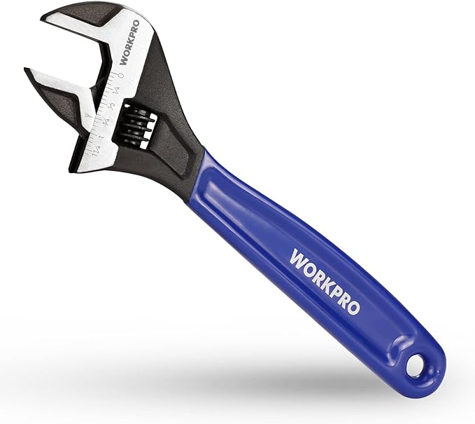 WORKPRO 10-Inch Adjustable Wrench, Cr-V Steel Wide Jaw Black Oxide Wrench, Metric & SAE Scales, for Home, Garage, Workshop and DIY