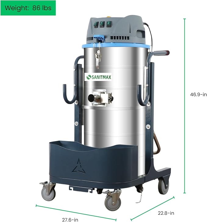 SM100 Industrial Wet/Dry Vacuum with Jet Pulse Filter Cleaning Function, 26.4-Gal Tank, 212 CFM, 120" Water Lift, HEPA Filtration, Detachable Squeegee